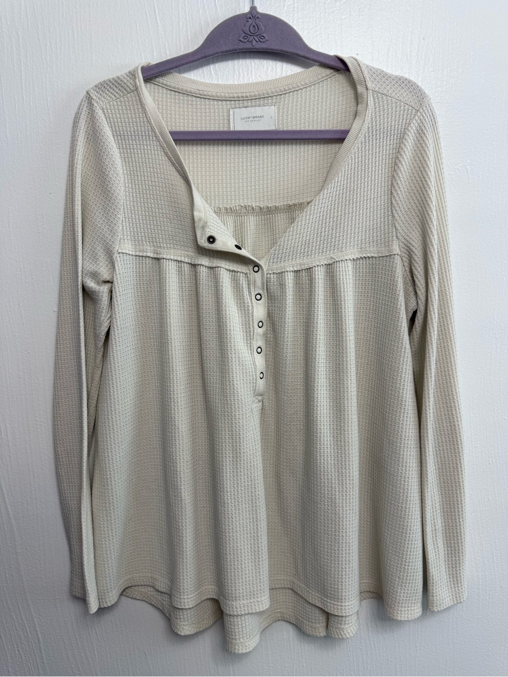 Lucky Brand Cream Waffle-Knit Henley Long Sleeve Top - Picture 2 of 7